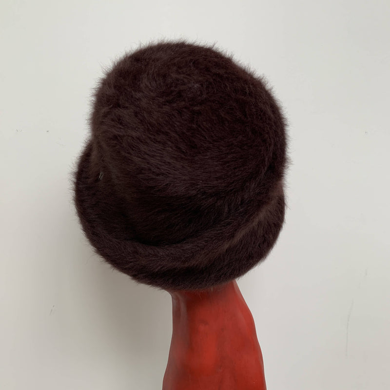 Vintage brown angora wool fur cloche hat by Philip Treacy made in London