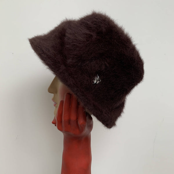 Vintage brown angora wool fur cloche hat by Philip Treacy made in London