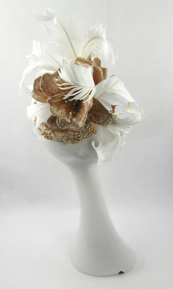 Velvet Flower & Curled Feather Pillbox Hat