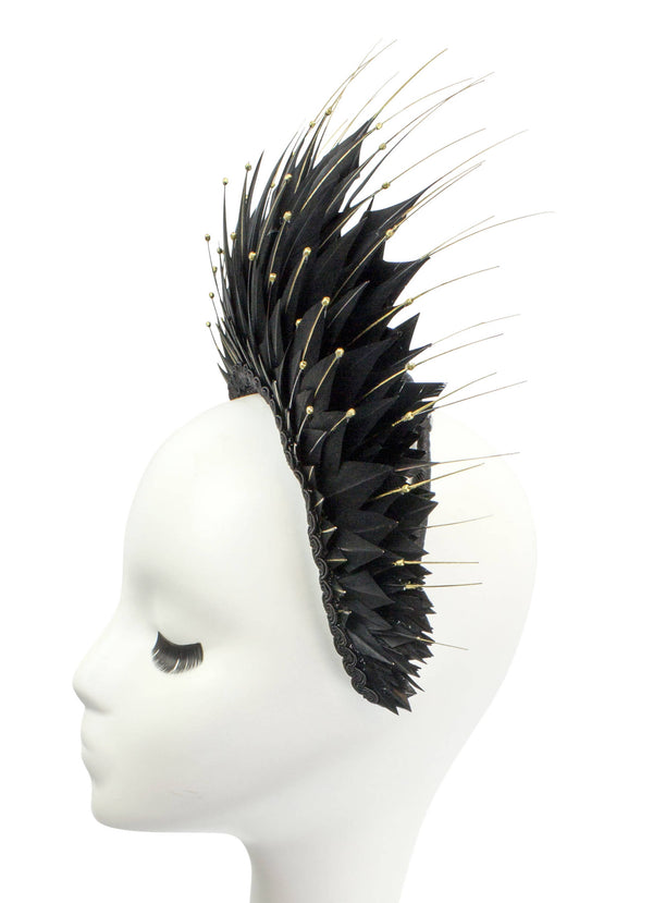 Black Swan - Black and Gold Feathered Crown