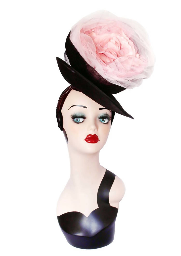 Paeonia Dinner Plate Pink and Black Fascinator