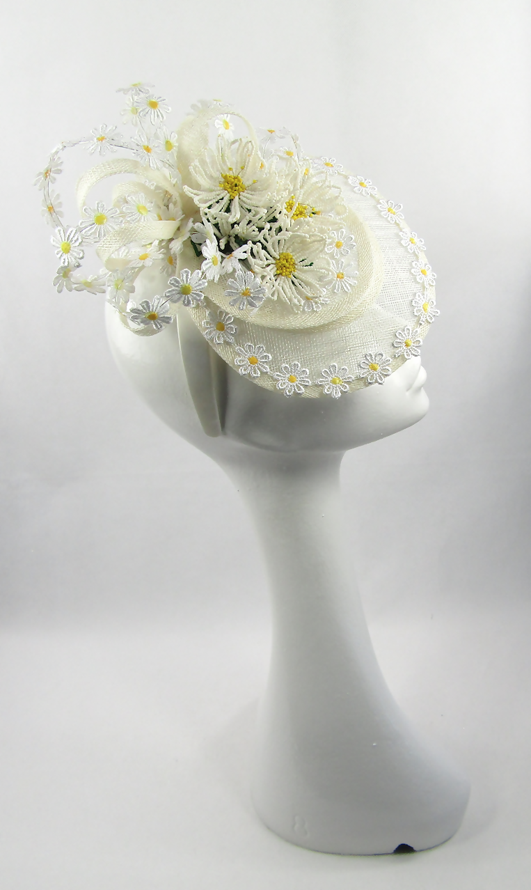 Ivory Sinamay Daisy Fascinator for Weddings, Races, Special Occasions, Royal Garden Party