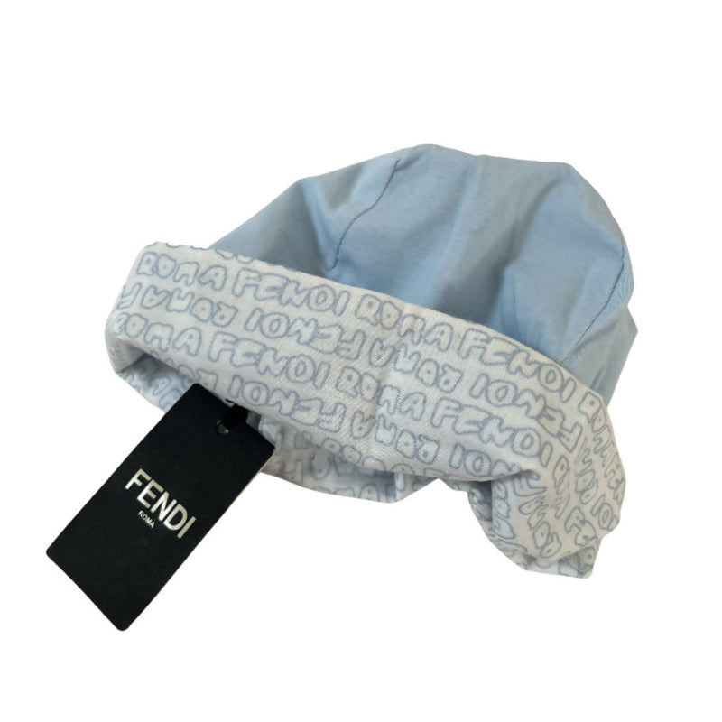 FENDI Roma Logo Blue Soft Cotton Cuffia Bunx Jersey Baby's Hat New Born Gift Size III